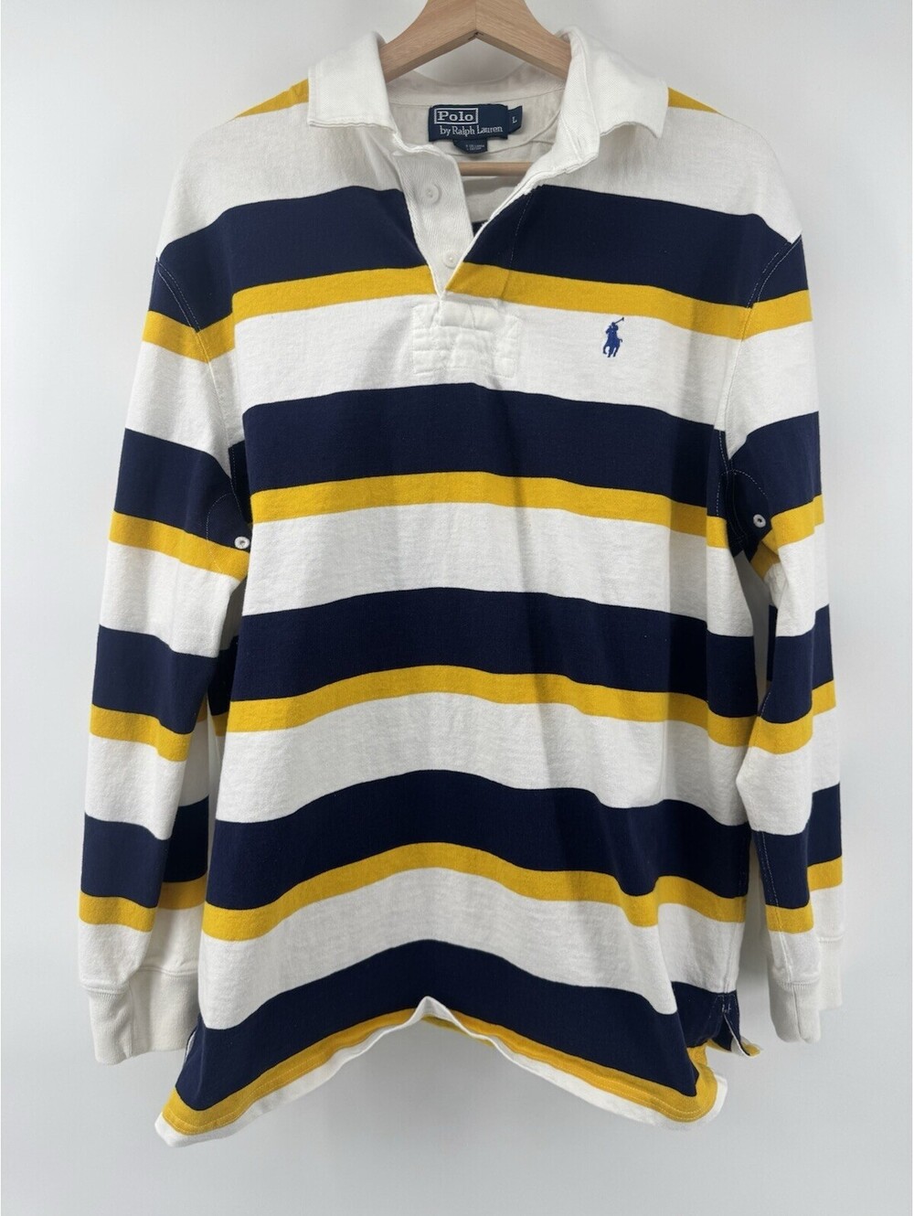 Vintage Ralph Lauren Mens Rugby Polo. Blue And Yellow Large